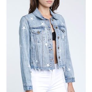 Pistola Bando Star Embroidered Crop Denim Jacket
